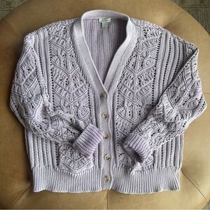 Sundance Chunky Knit Cardigan Lavender Cotton Sweater Cottagecore Grannycore L